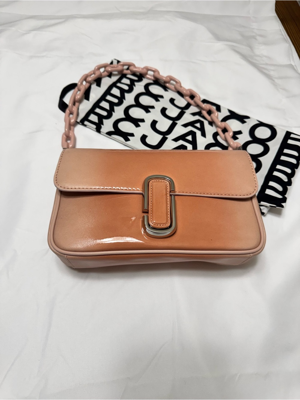 Marc Jacobs Blush Patent Leather Shoulder Bag with Chunky Chain